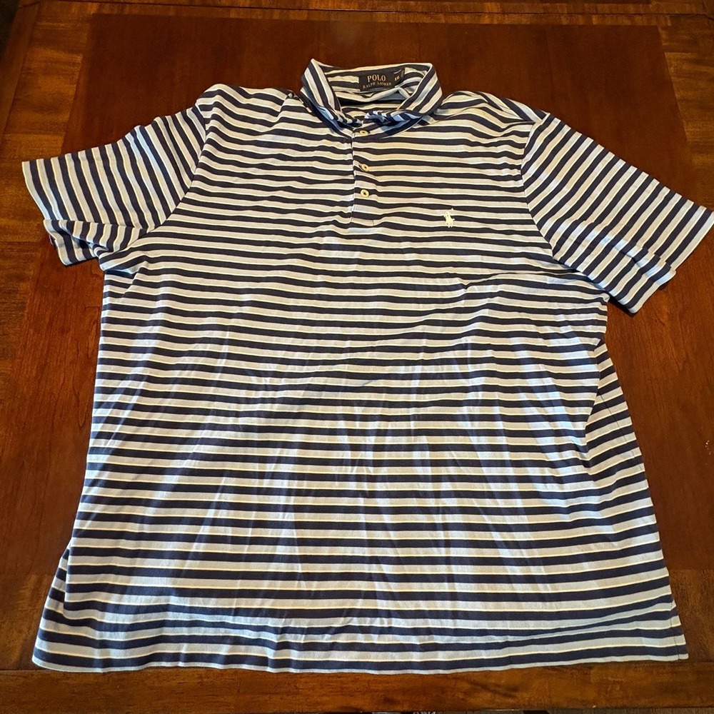 Polo Ralph Lauren Striped Polo‎ Shirt XXL Blue White Classic Fit Short Sleeve
